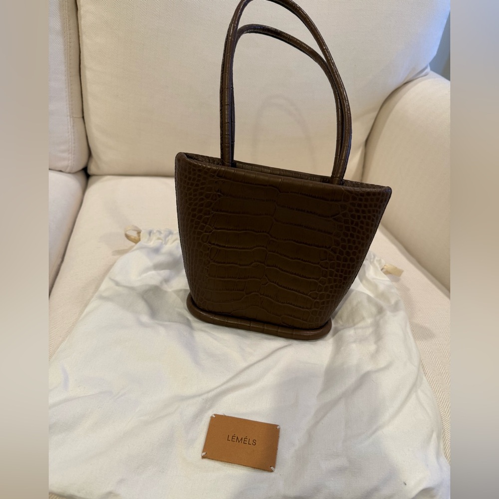 Lemels mini shopper bag in brown croc leather